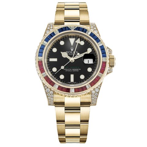 Replica Rolex GMT-Master II Gelbgold Steinbesatz Saphirbesatz Rubinbesatz Schwarz Zifferblatt 116758 SARU Replica Rolex GMT-Master II Gelbgold Steinbesatz Saphirbesatz Rubinbesatz Schwarz Zifferblatt 116758 SARU