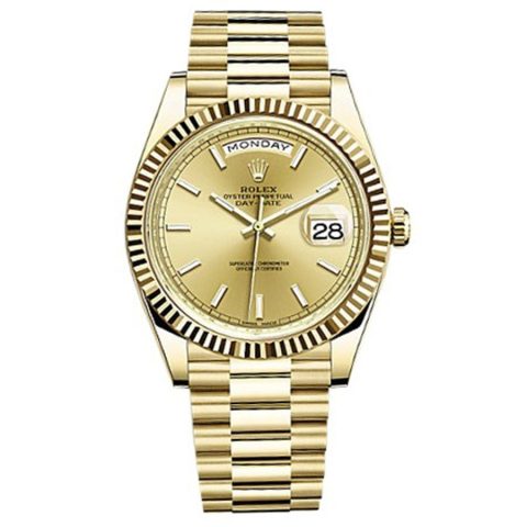 Replica Rolex Day-Date 40 mm Gelbgold 228238 Champagnerfarben mit Steinbesatz