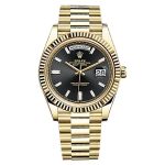 Replica Rolex Day-Date 40 mm Gelbgold 228238 Schwarz mit Steinbesatz