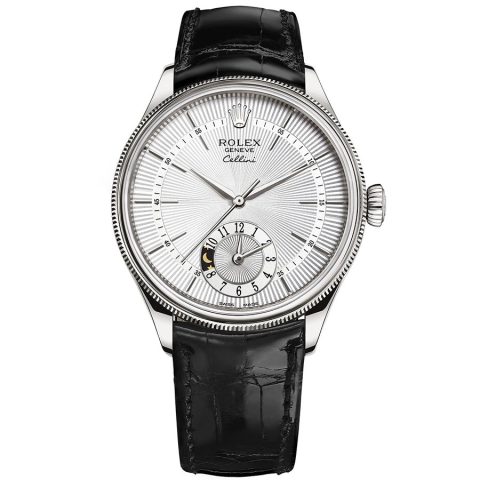 Replica Rolex Cellini Dual Time Weißgold 50529 Silberfarben Zifferblatt