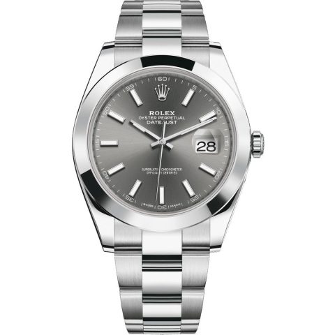 Replica Rolex Datejust 41 Stahl Glatte Lünette Oyster 126300 Dunkelrhodiumfarben
