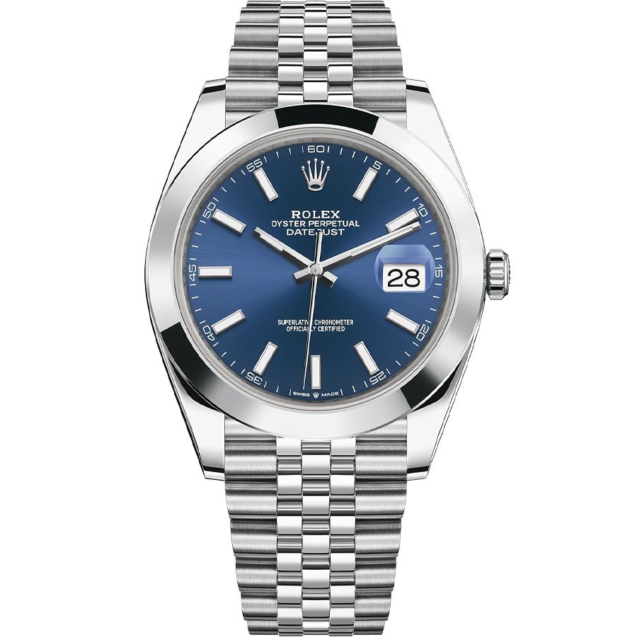Replica Rolex Datejust 41 Stahl Glatte Lünette Jubilee 126300 Blau
