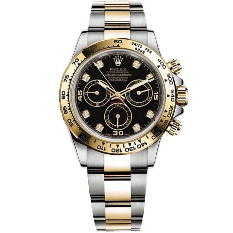 Replica Rolex Daytona Stahl und Gelbgold 116523 Schwarz mit Steinbesatz Replica Rolex Daytona Stahl und Gelbgold 116523 Schwarz mit Steinbesatz