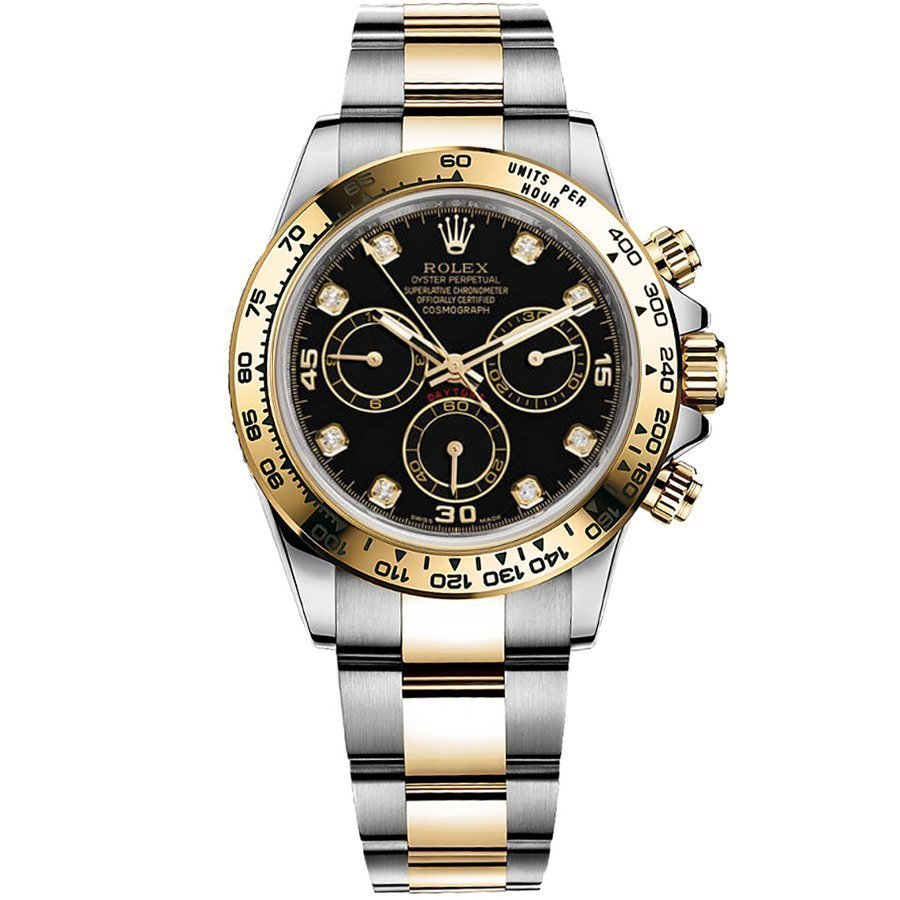 Replica Rolex Daytona Stahl und Gelbgold 116523 Schwarz mit Steinbesatz Replica Rolex Daytona Stahl und Gelbgold 116523 Schwarz mit Steinbesatz