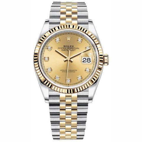 Replica Rolex Datejust 36 Gelbgold-Rolesor Geriffelte Lünette Jubilee 126233