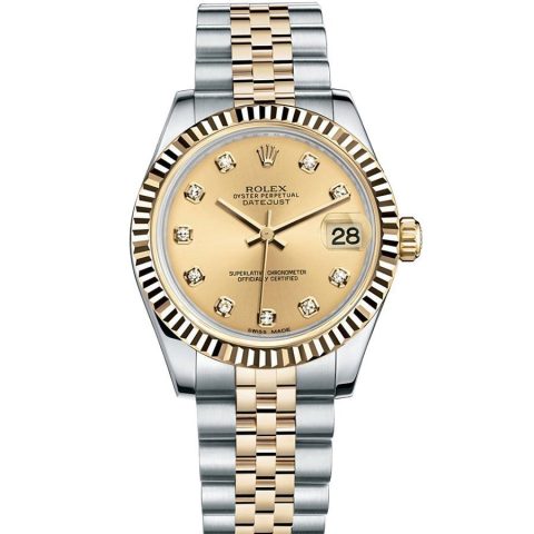 Replica Rolex Datejust 31 - Stahl und Gelbgold - Geriffelte Lünette - Jubilee M178273-0002