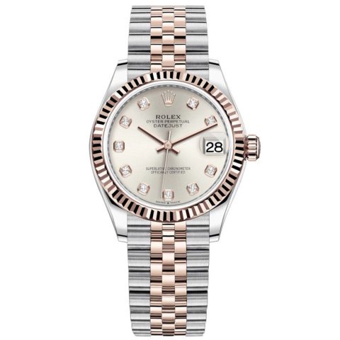 Replica Rolex Datejust 31 Everose-Rolesor Geriffelte Lünette, Jubilee-Armband 278271-0016