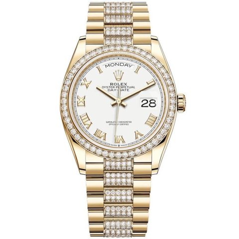 Replica Rolex Day-Date 36 Gelbgold Lünette mit Steinbesatz President-Armband 128348rbr-0043 Replica Rolex Day-Date 36 Gelbgold Lünette mit Steinbesatz President-Armband 128348rbr-0043