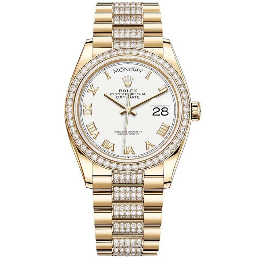 Replica Rolex Day-Date 36 Gelbgold Lünette mit Steinbesatz President-Armband 128348rbr-0043 Replica Rolex Day-Date 36 Gelbgold Lünette mit Steinbesatz President-Armband 128348rbr-0043