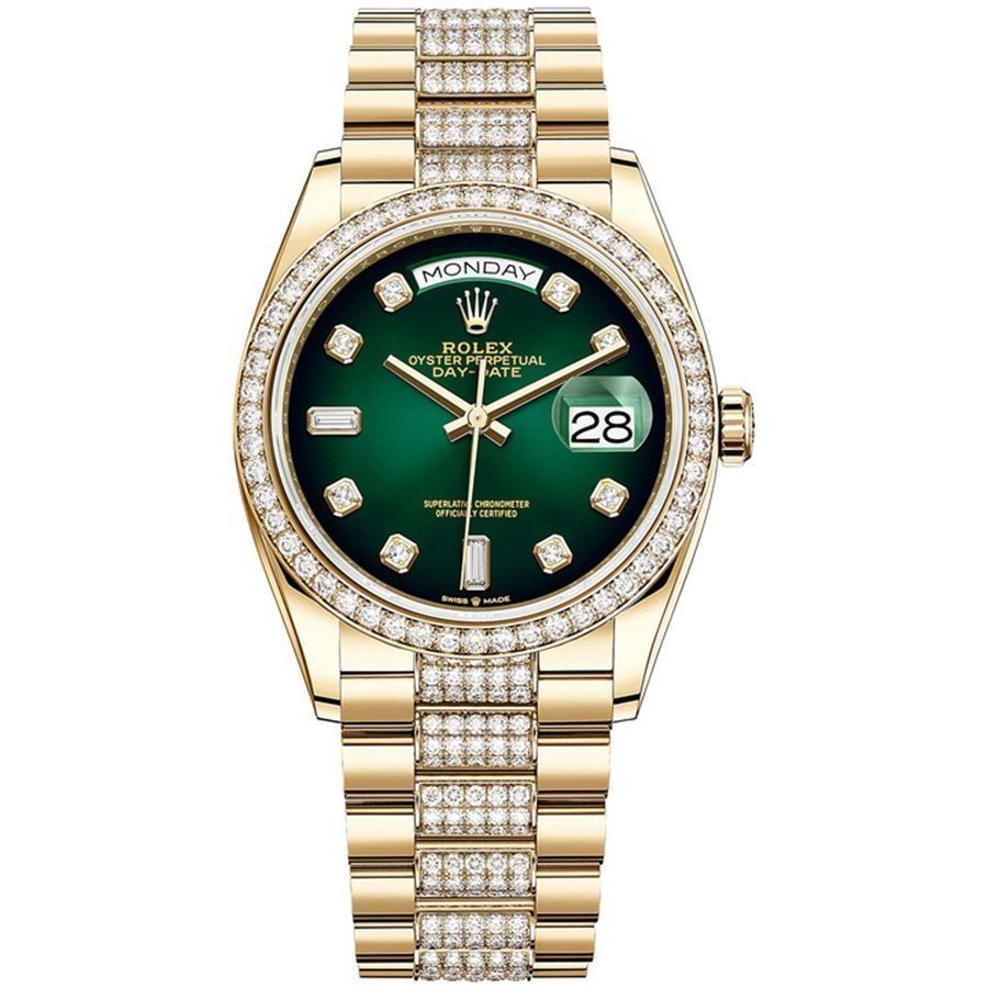 Replica Rolex Day-Date 36 Gelbgold Lünette mit Steinbesatz President-Armband 128348rbr-0036 Replica Rolex Day-Date 36 Gelbgold Lünette mit Steinbesatz President-Armband 128348rbr-0036
