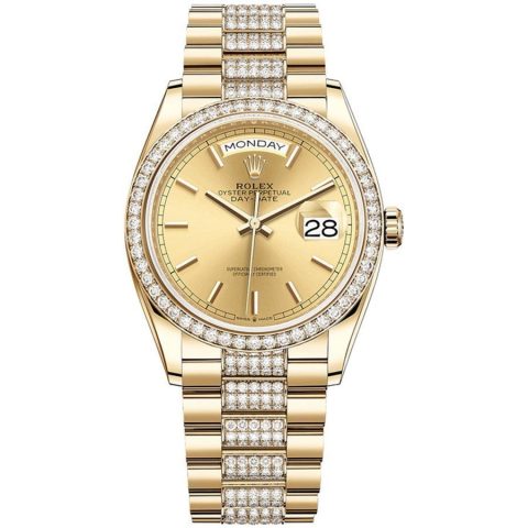 Replica Rolex Day-Date 36 Gelbgold Lünette mit Steinbesatz President-Armband 128348rbr-0027
