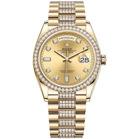 Replica Rolex Day-Date 36 Gelbgold Lünette mit Steinbesatz President-Armband 128348rbr-0010