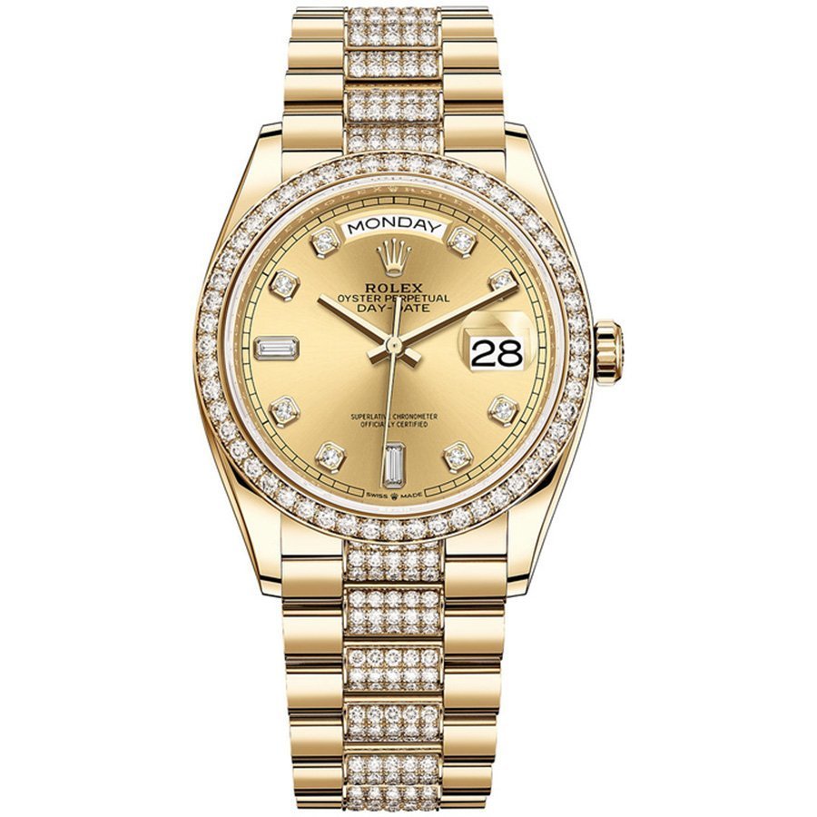 Replica Rolex Day-Date 36 Gelbgold Lünette mit Steinbesatz President-Armband 128348rbr-0010 Replica Rolex Day-Date 36 Gelbgold Lünette mit Steinbesatz President-Armband 128348rbr-0010