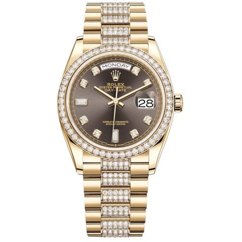Replica Rolex Day-Date 36 Gelbgold Lünette mit Steinbesatz President-Armband 128348rbr-0007