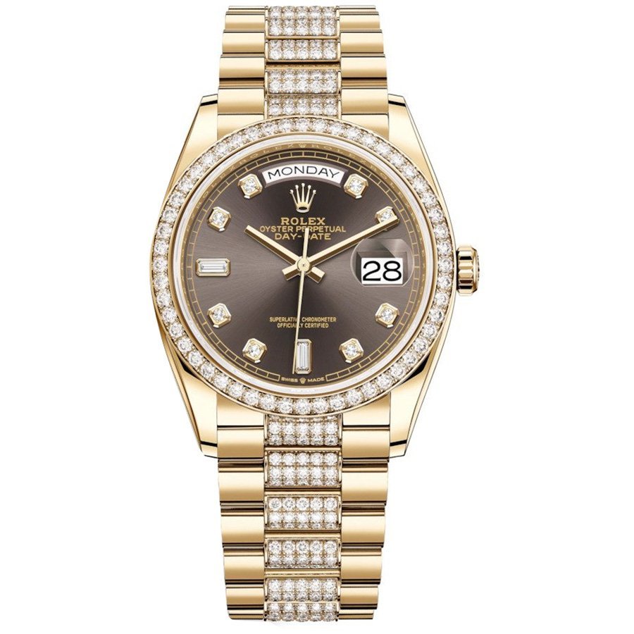Replica Rolex Day-Date 36 Gelbgold Lünette mit Steinbesatz President-Armband 128348rbr-0007 Replica Rolex Day-Date 36 Gelbgold Lünette mit Steinbesatz President-Armband 128348rbr-0007