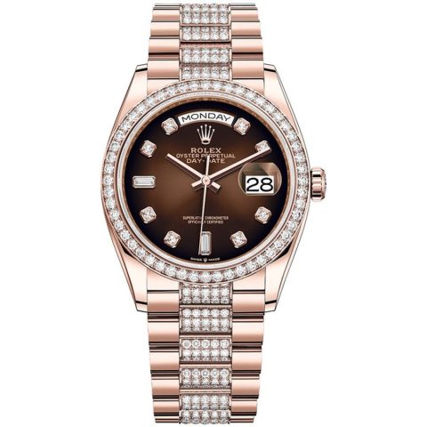Replica Rolex Day-Date 36 Everose-Gold Lünette mit Steinbesatz President-Armband 128345rbr-0041