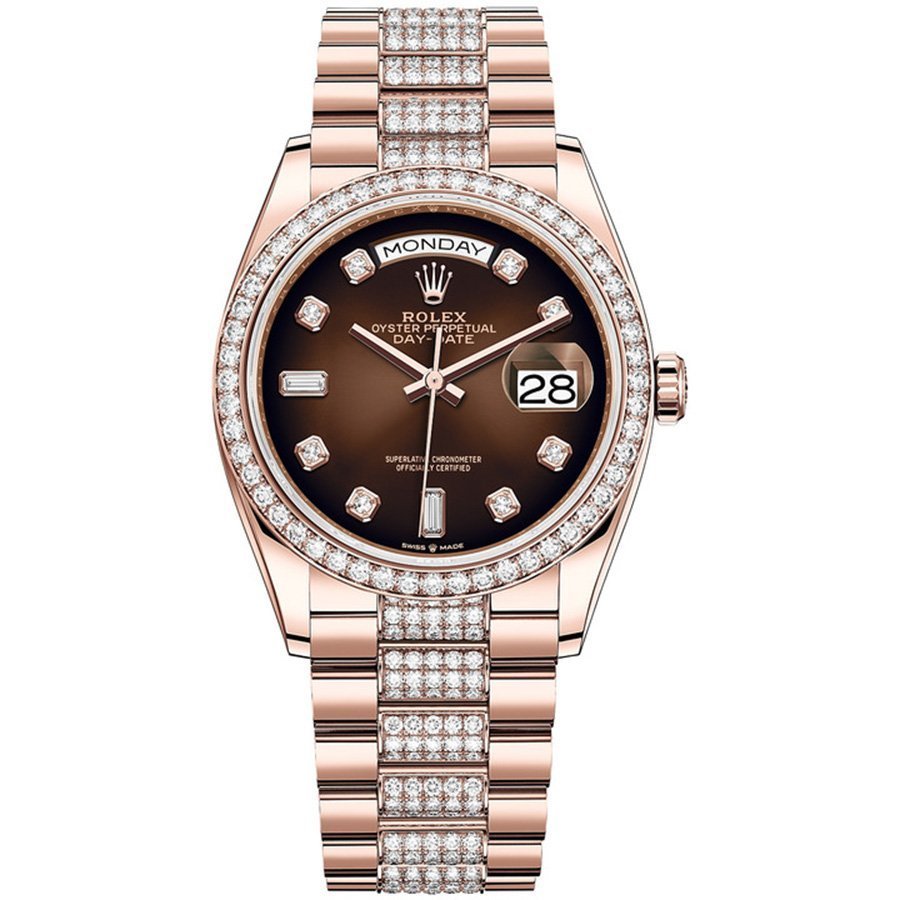 Replica Rolex Day-Date 36 Everose-Gold Lünette mit Steinbesatz President-Armband 128345rbr-0041 Replica Rolex Day-Date 36 Everose-Gold Lünette mit Steinbesatz President-Armband 128345rbr-0041