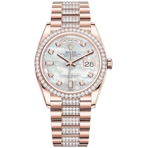 Replica Rolex Day-Date 36 Everose-Gold Lünette mit Steinbesatz President-Armband 128345rbr-0030