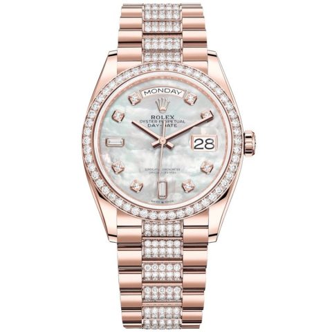 Replica Rolex Day-Date 36 Everose-Gold Lünette mit Steinbesatz President-Armband 128345rbr-0030