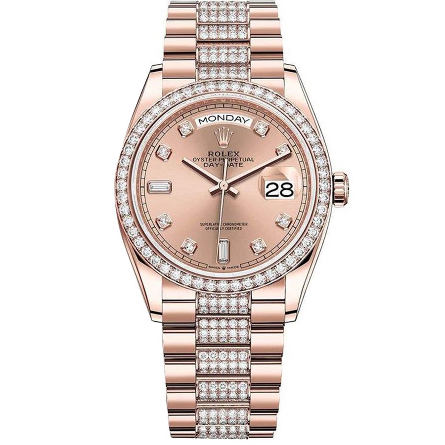 Replica Rolex Day-Date 36 Everose-Gold Lünette mit Steinbesatz President-Armband 128345rbr-0020 Replica Rolex Day-Date 36 Everose-Gold Lünette mit Steinbesatz President-Armband 128345rbr-0020