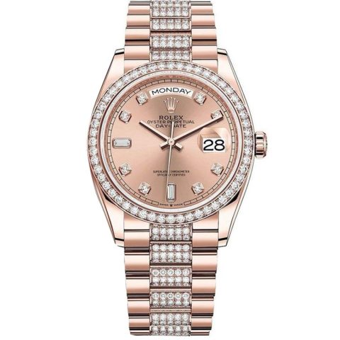 Replica Rolex Day-Date 36 Everose-Gold Lünette mit Steinbesatz President-Armband 128345rbr-0020