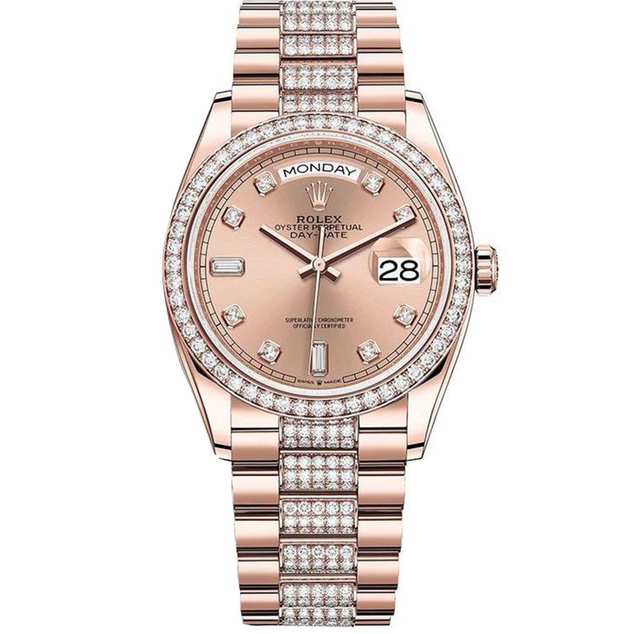 Replica Rolex Day-Date 36 Everose-Gold Lünette mit Steinbesatz President-Armband 128345rbr-0020 Replica Rolex Day-Date 36 Everose-Gold Lünette mit Steinbesatz President-Armband 128345rbr-0020