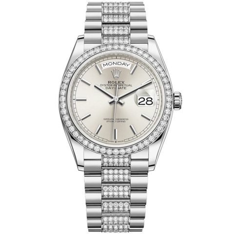 Replica Rolex Day-Date 36 Weißgold Lünette mit Steinbesatz President-Armband 128349rbr-0013