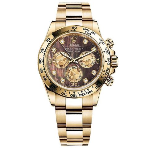 Replica Rolex Cosmograph Daytona Gelbgold 116508 Schwarz Perlmutt mit Steinbesatz