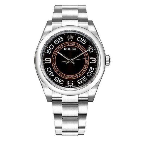 Replica Rolex Oyster Perpetual Schwarz und Orange Zifferblatt Arabische Ziffern 116034