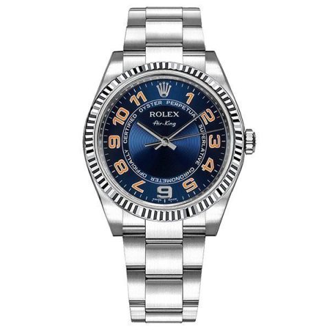 Replica Rolex Oyster Perpetual Blau Zifferblatt Orange Arabische Ziffern 14234
