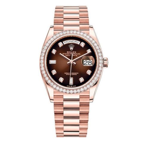 Replica Rolex Day-Date Damen Brauner Farbverlauf mit Steinbesatz 128345RBR