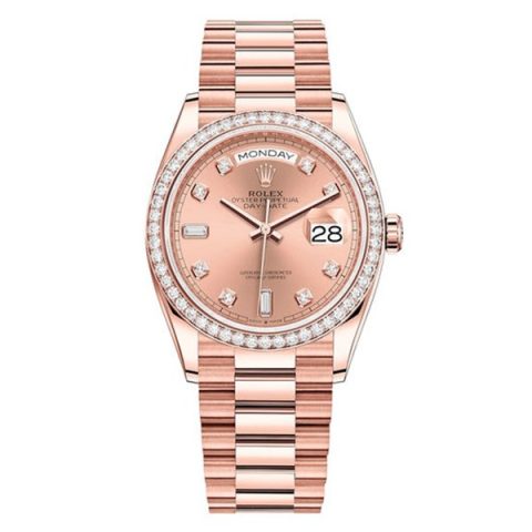 Replica Rolex Day-Date Damen Roséfarben mit Steinbesatz 128345RBR