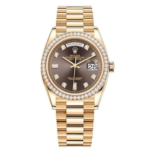Replica Rolex Day-Date Damen Dunkelgrau mit Steinbesatz 128348RBR