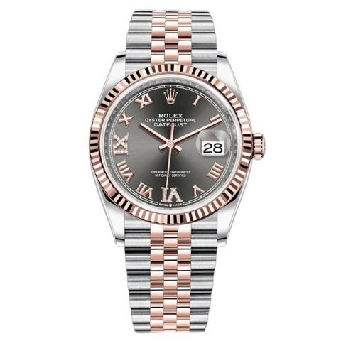 Replica Rolex Datejust 36 Dunkelrhodiumfarben mit Steinbesatz 126231
