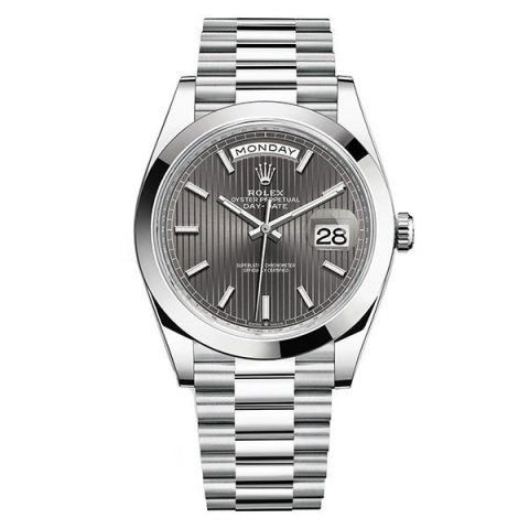 Replica Rolex Day-Date II Dunkelrhodiumfarben Streifen Motiv 228206