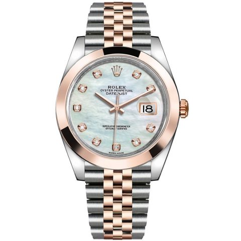 Replica Rolex Datejust 41 126301 Weiß Perlmutt mit Steinbesatz